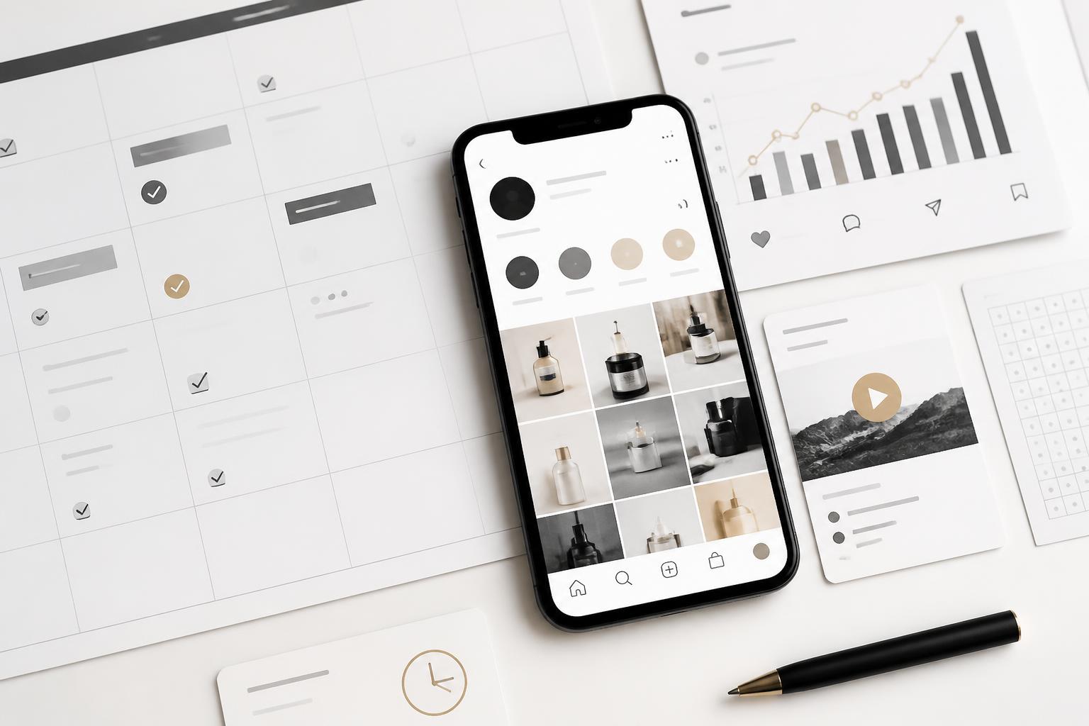 Perfil comercial acompañado de calendario, analítica y planificación de contenido